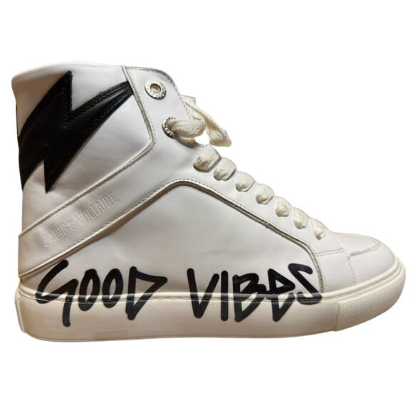 Zadig & Voltaire High Flash Good Vibes Sneakers 37 White Leather Hi-Top NIB - Picture 1 of 10